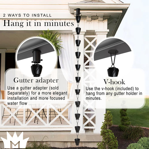 Aluminum Akira Cup Rain Chain Replacement Downspout for Gutters, Matte Black
